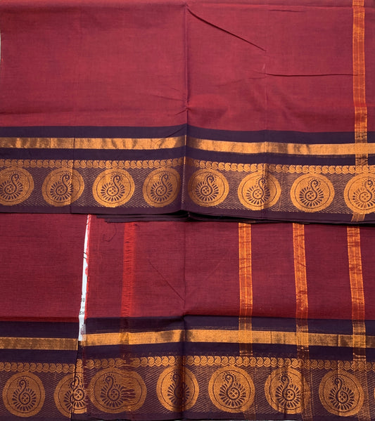 Chettinad Cotton Saree Maroon Colour with Navy Blue Border
