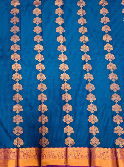 Vegan Silk Saree Blue Colour with Copper Border