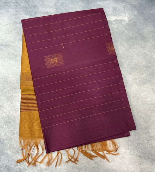 Brown Shade Silk Cotton Saree with Border Less Saree