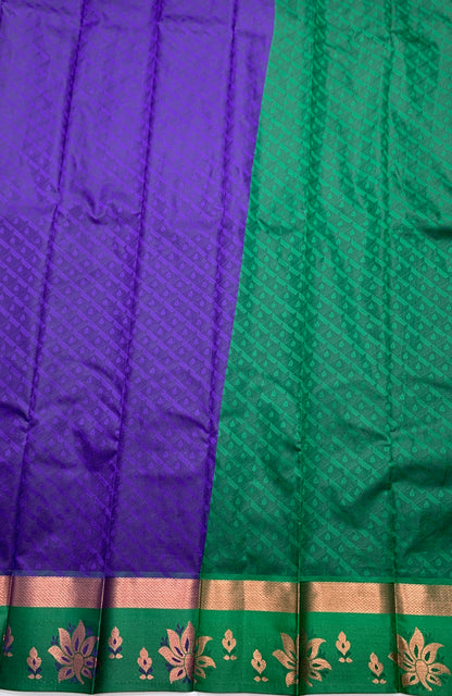 Synthetic Cotton Saree Violet Shade with Green Border