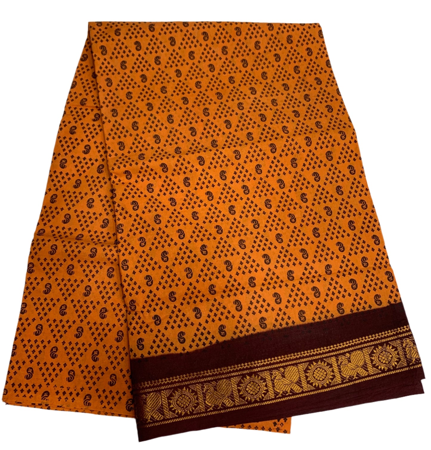 Chettinad Sungudi Cotton Russet Colour with Brown Border