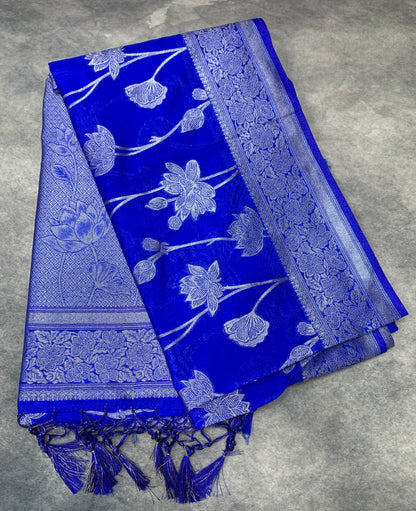 Soft Silk Casual Saree Ink Blue Colour with Sliver Colour Border