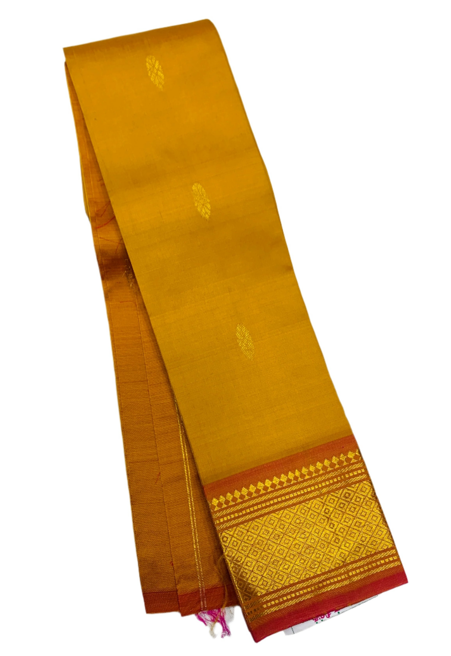 Pure Kanchipuram Silk Saree Golden Yellow shade with Golden Zari Border