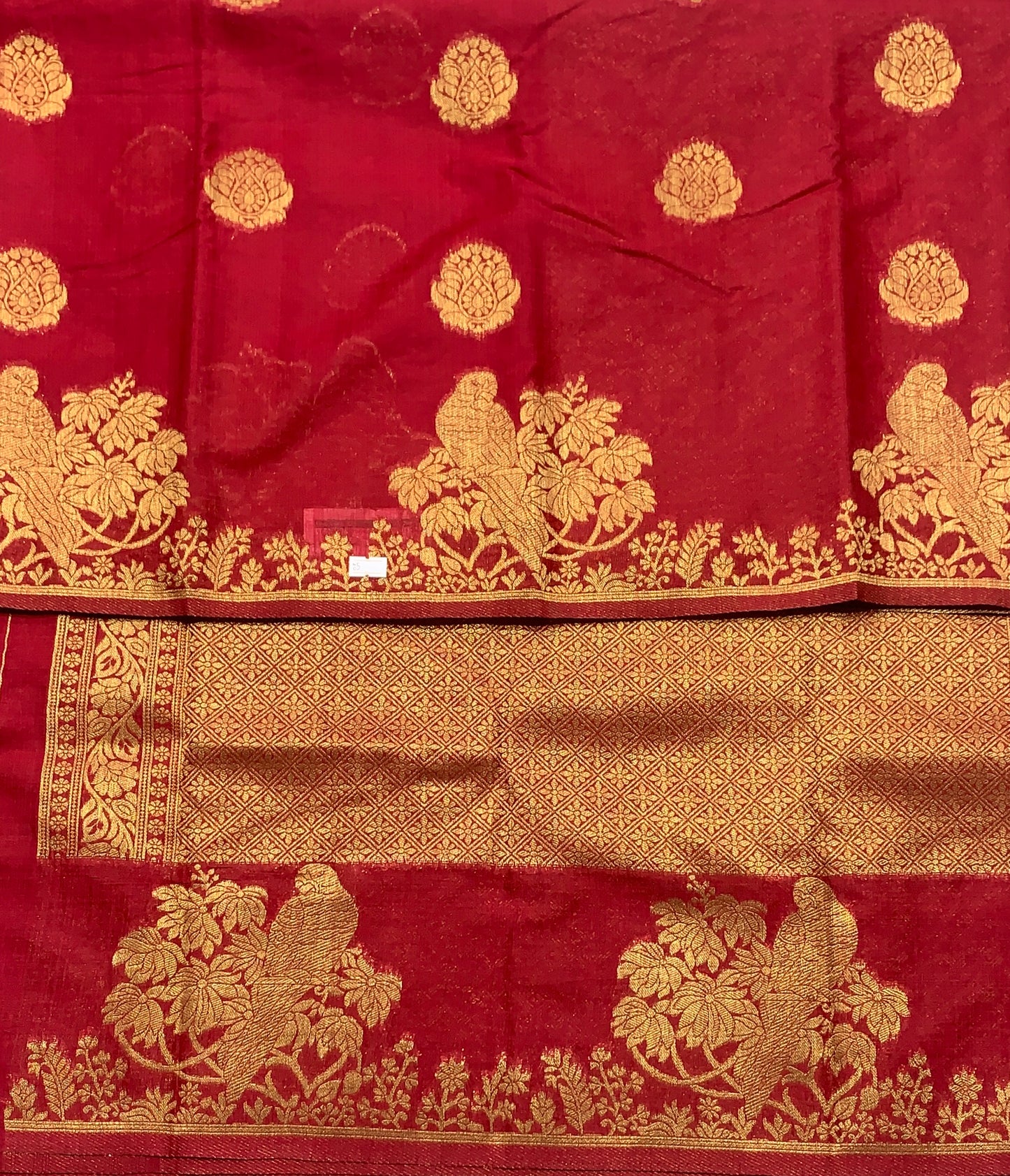 Kora Silk Saree Red Colour with Flower and Parrot Design Border