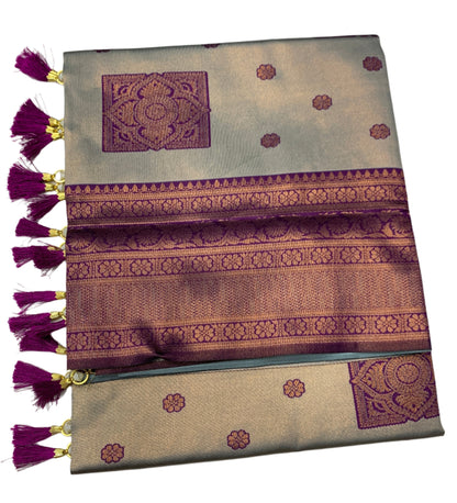 Art Silk Gray Colour Saree with Magenta Border