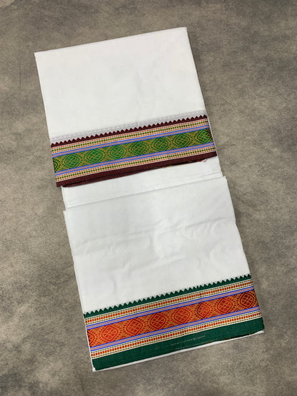 9X5 Cotton Dhoti White Colour with Red and Green Border with Angavastarm