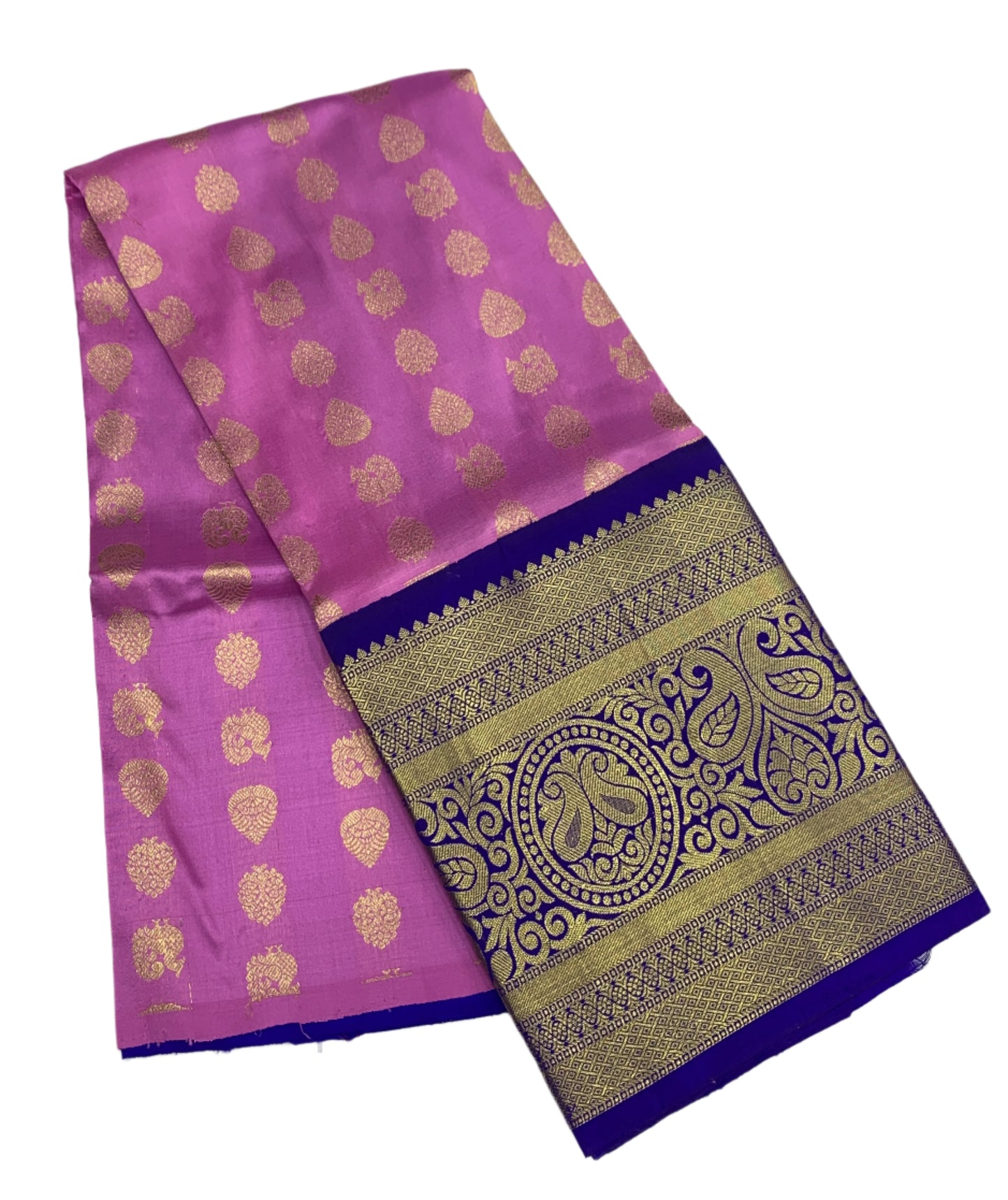 Light Megenta Shade Pure Kanchipuram Kids Pattu Pavadai with Contrast Border for age 5 to 10
