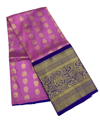 Light Megenta Shade Pure Kanchipuram Kids Pattu Pavadai with Contrast Border for age 5 to 10