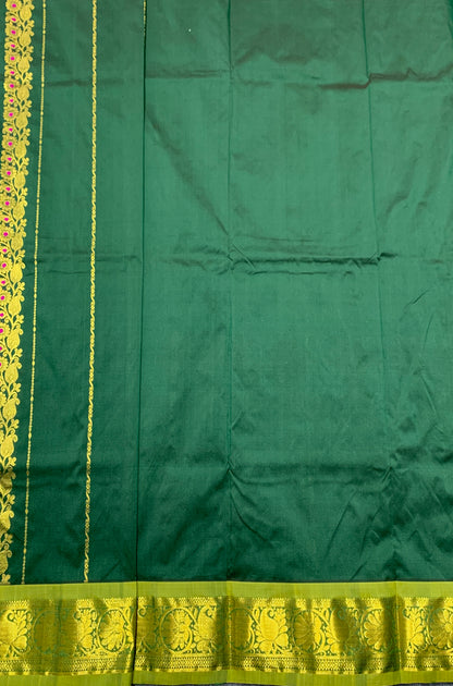Green shade Semi Silk Kids Pattu Pavadai with Contrast border for age above 10 years