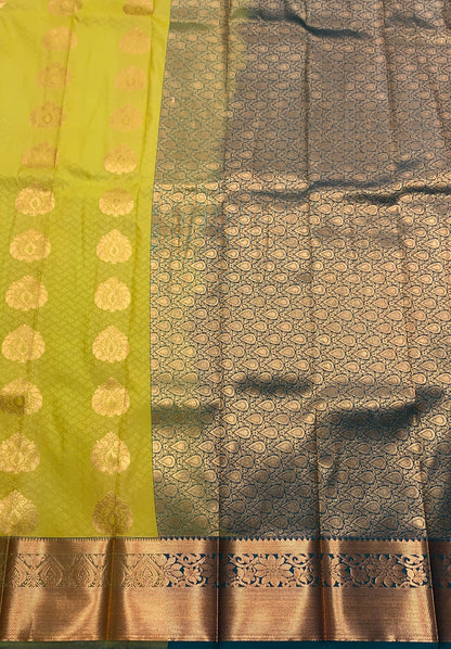 Vegan Silk Saree Mustard Colour Saree with Copper Border