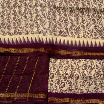 Chettinad Sungudi Cotton Tussar Colour with Brown Border