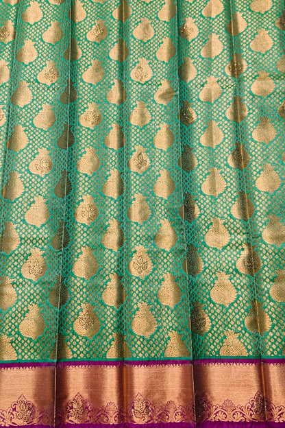 Vegan Silk Saree Light Green Colour with Copper and Pink Border