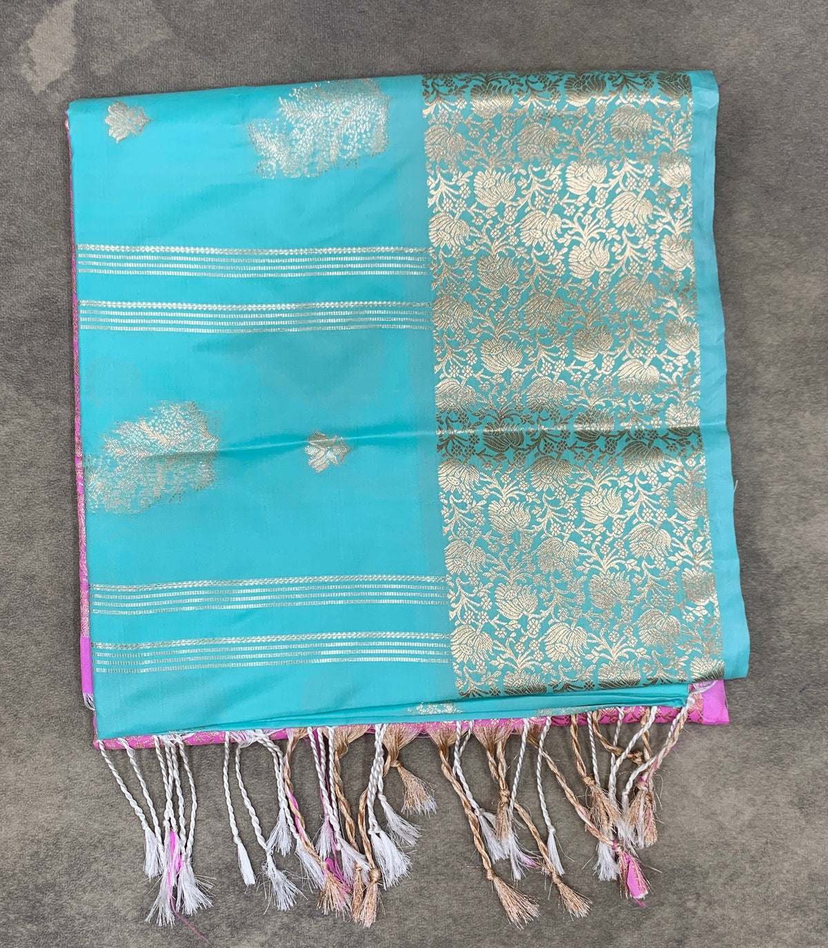 Art Silk Saree Sapphire Colour with Sliver Zari Border