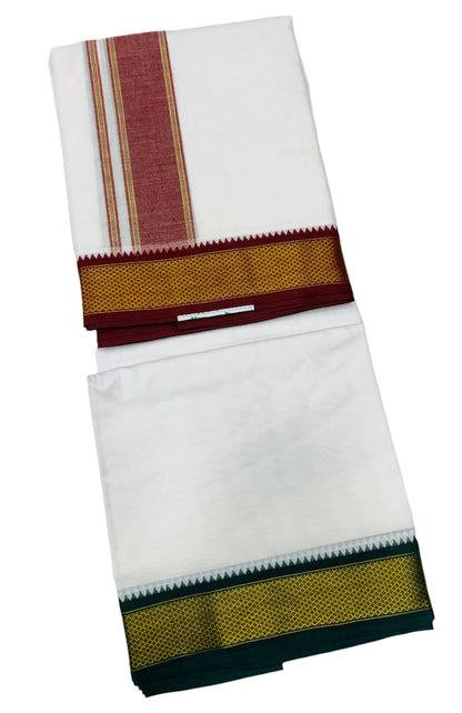 9X5 Cotton Dhoti White Colour with Maroon and Green Border