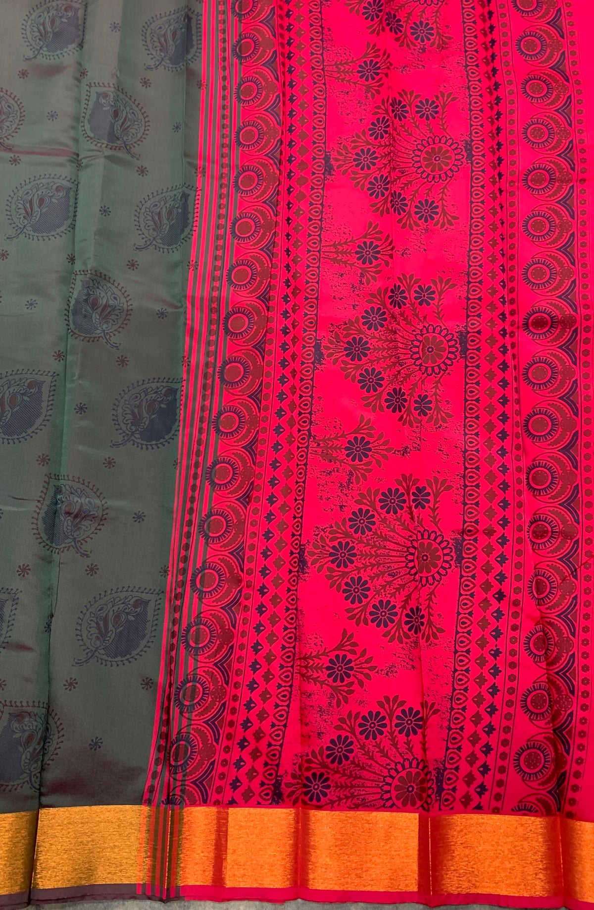 Fancy Cotton Saree Gray Colour with Copper Border