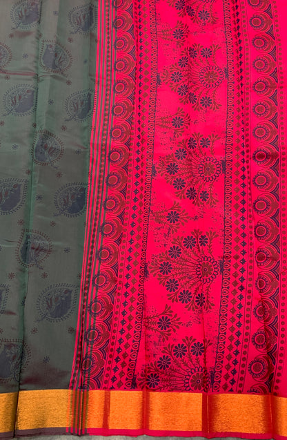 Fancy Cotton Saree Gray Colour with Copper Border