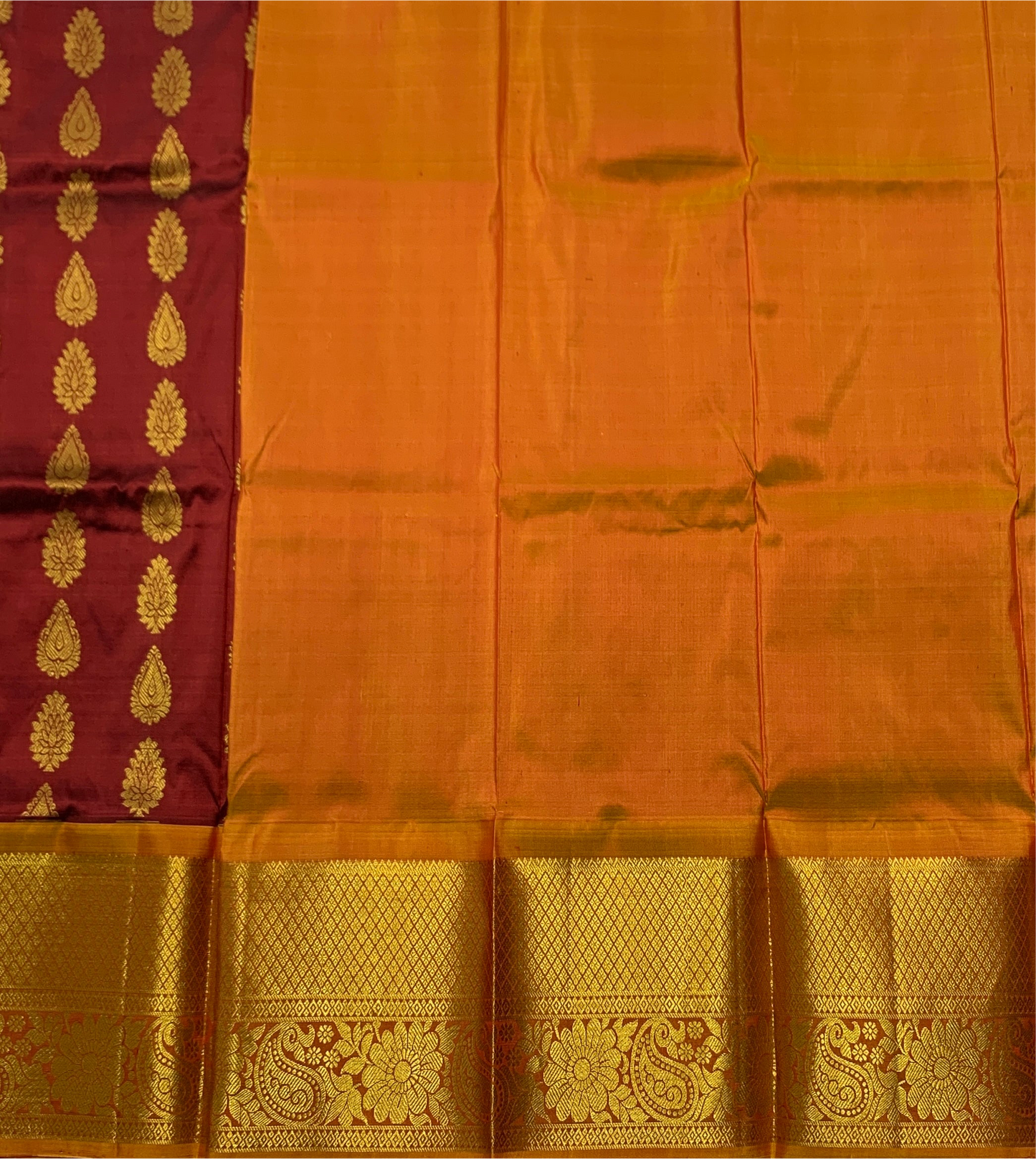 Brown Shade Pure Kanchipuram Kids Pattu Pavadai with Contrast border for age 2 to 5