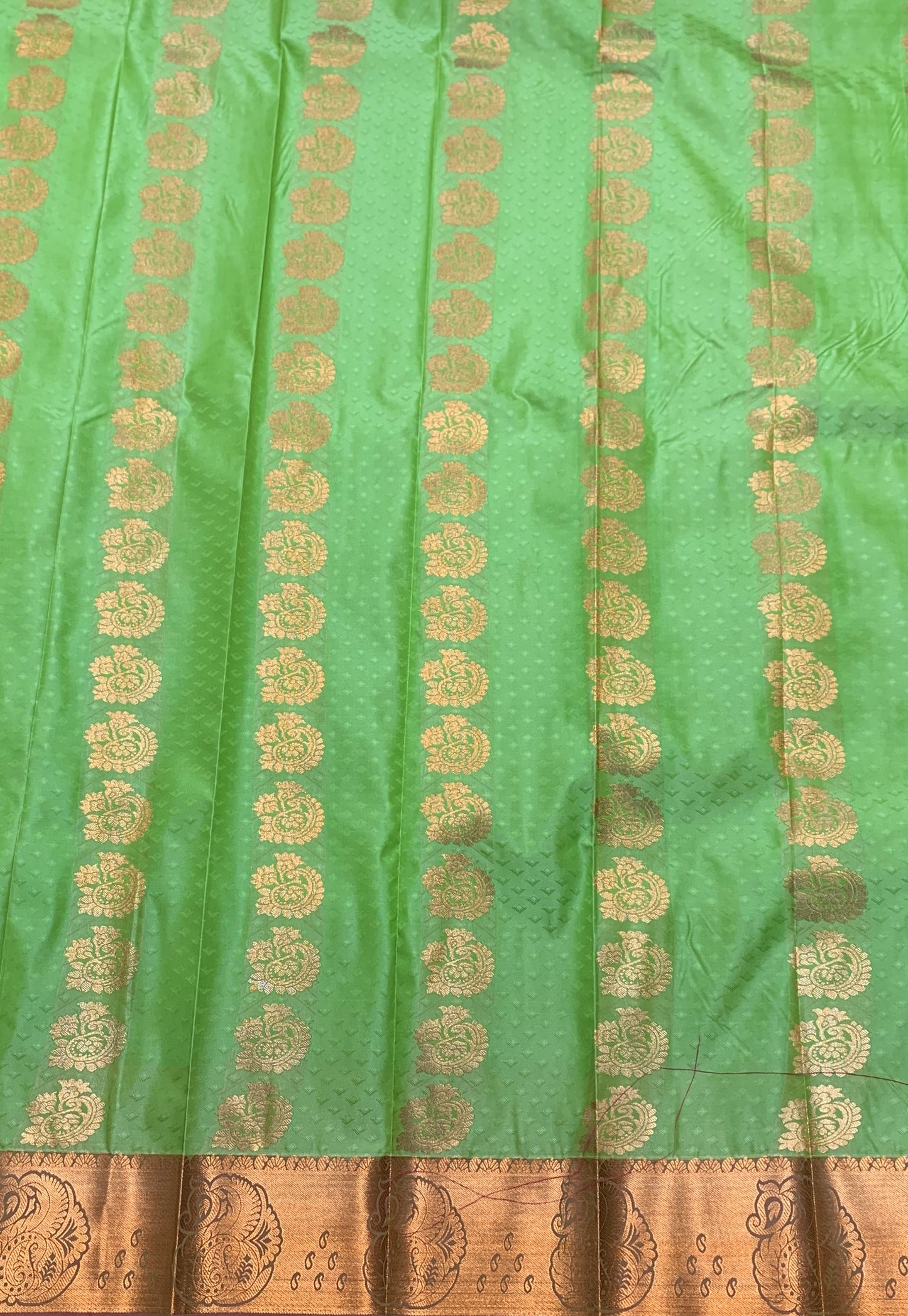 Vegan Silk Saree Apple Green Colour Saree with Copper Border