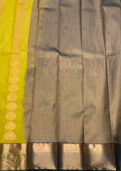 Vegan Silk Saree Mustard Colour Saree with Copper Border