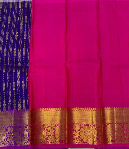 Blue shade Pure kanchipuram Kids Pattu Pavadai with contrast border for newborn to 2 Years