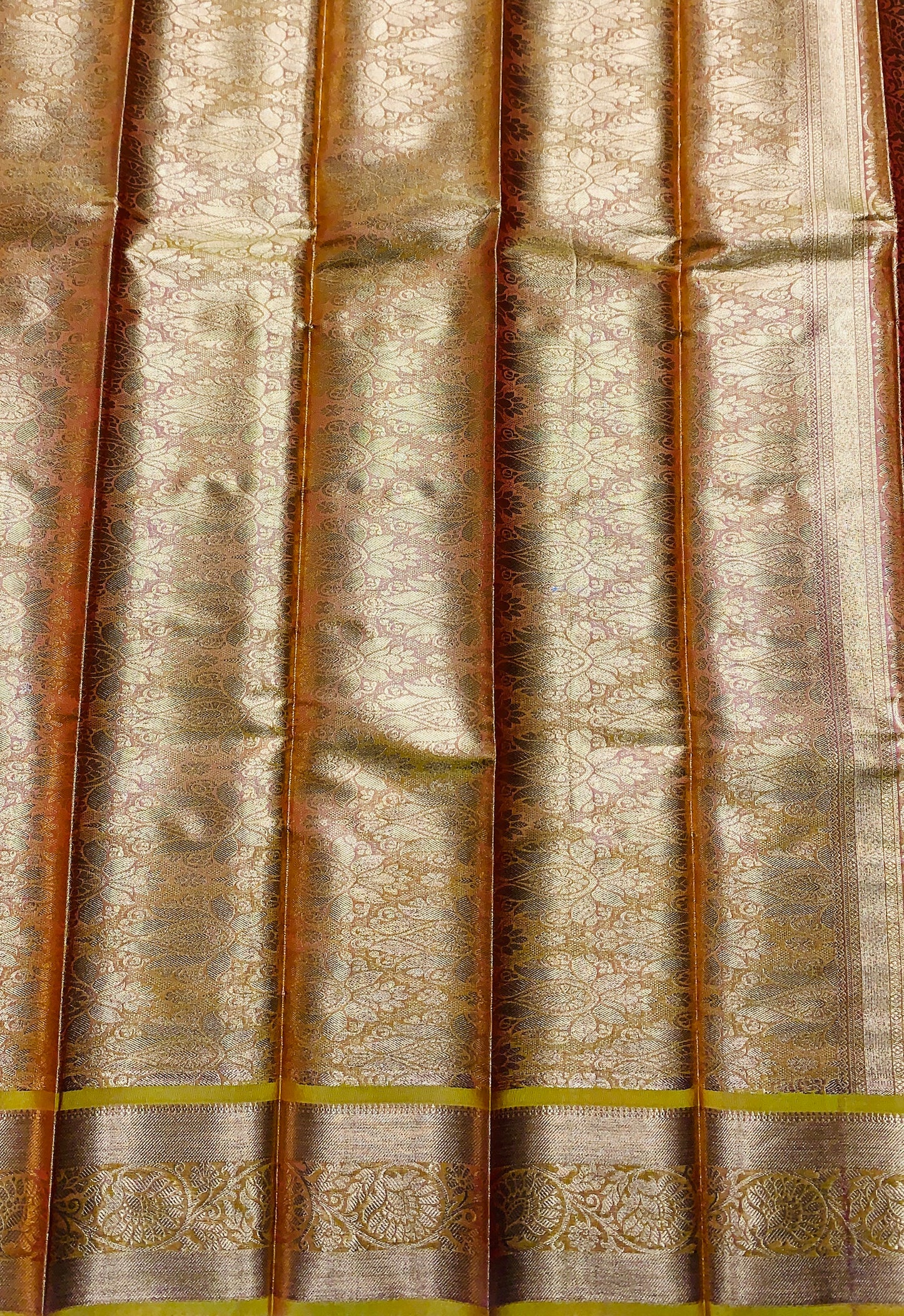 Vegan Silk Saree Maroon Colour with Copper and Golden Yellow Border