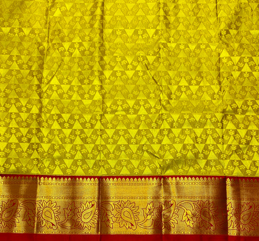 Mustard Shade Vegan Silk Kids Pattu Pavadai with Contrast border for age 2 to 5