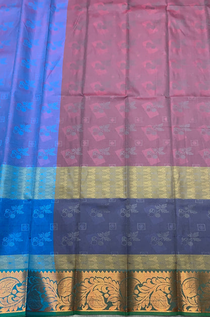 Synthetic Cotton Saree Multi Colour with Copper Border