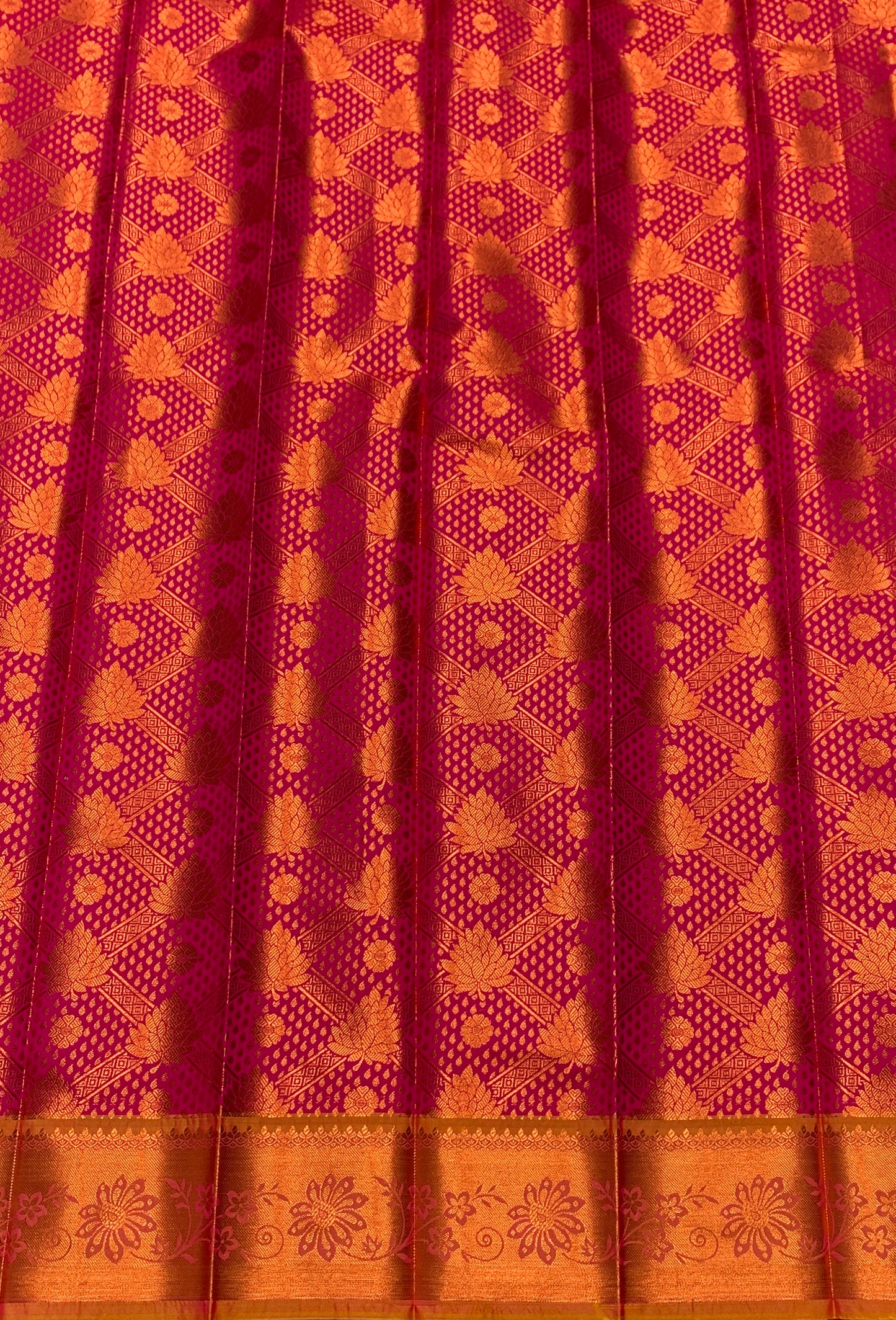 Vegan Silk Saree Pink Colour with Golden yellow and Copper Border