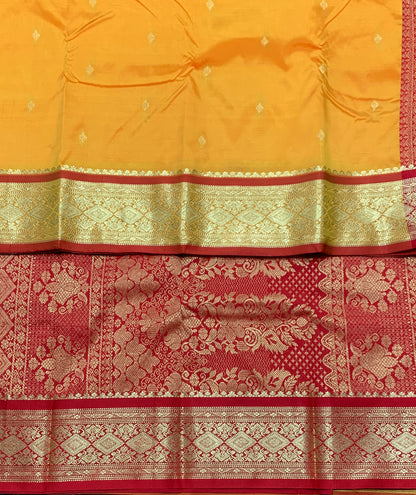 Mango Yellow Shade Saree with Golden and Red Border