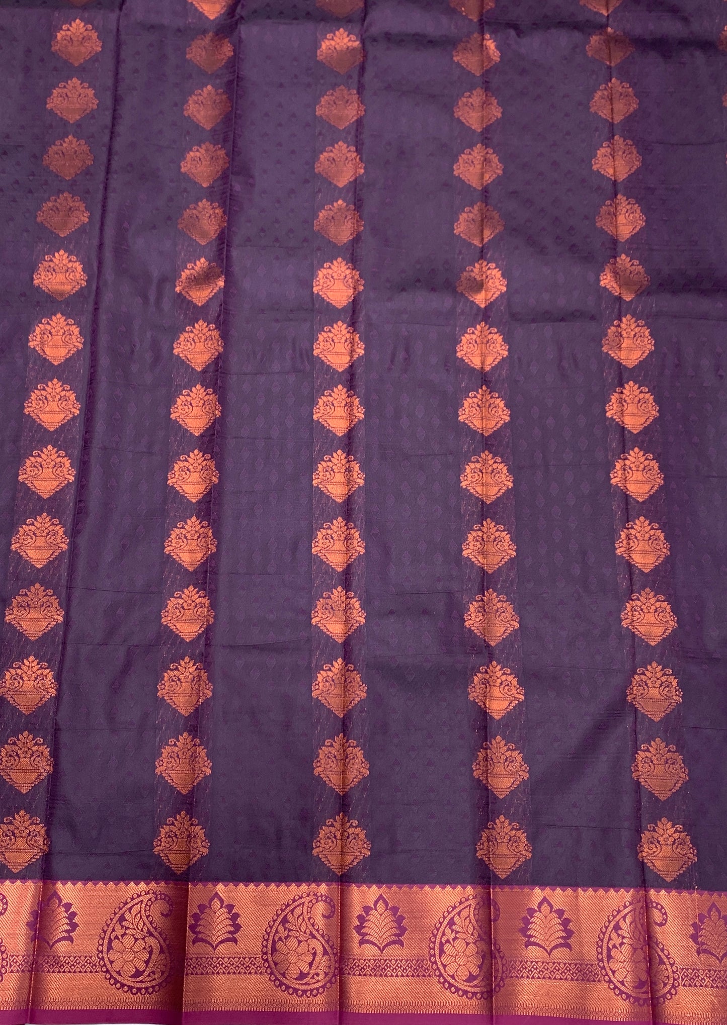 Vegan Silk Saree Dark Purple Colour with Copper Border