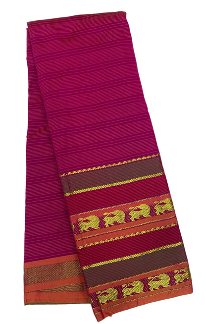 Arani Silk Saree Pink Colour with Olive Green Border with Animal Design