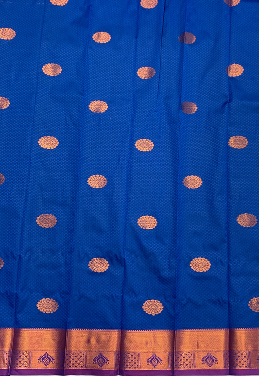 Sky Blue Shade Silk Cotton Saree with Copper Zari Border and Floral Design