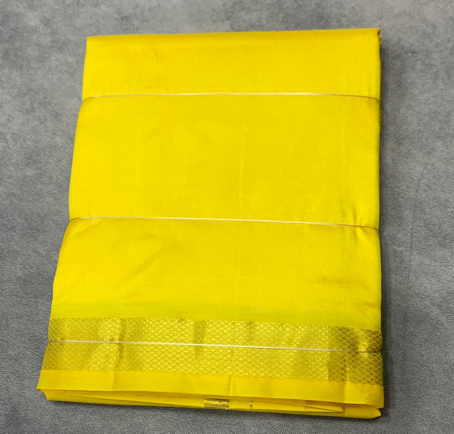 9X5 Pure Silk Lime Yellow Colour Dhoti with Golden Zari Border