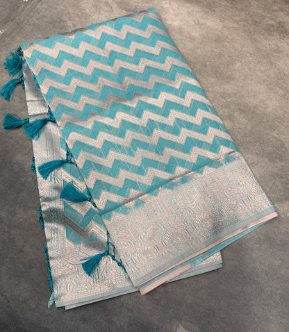 Banaras Katan Saree Sky Blue Colour with Katan Work Border