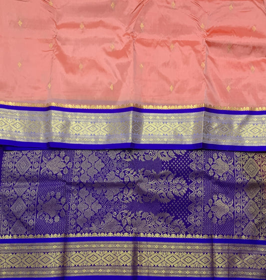 Peach Shade Saree with Golden and Blue Border