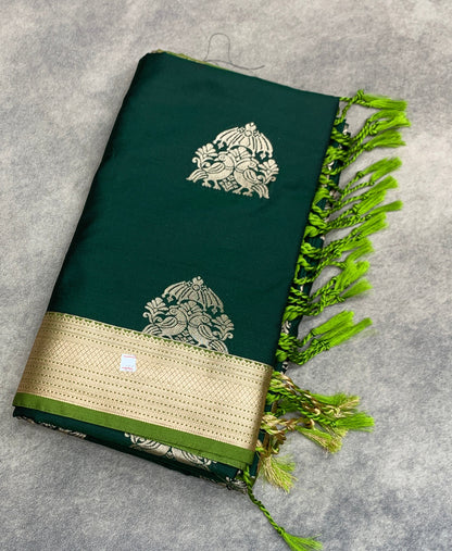 Art Silk Saree Green Colour with Olive Green Colour Border