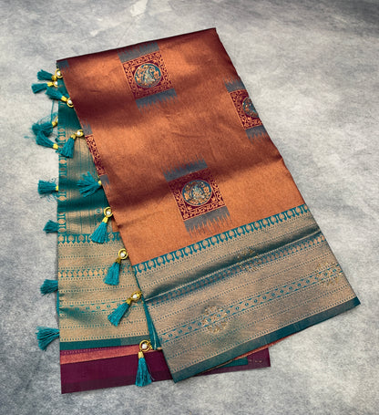 Art Silk Saree Maroon Colour and Stone Work with Rama Green Border