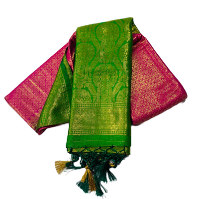 Pink shade kuberra pattu with Green Pallu