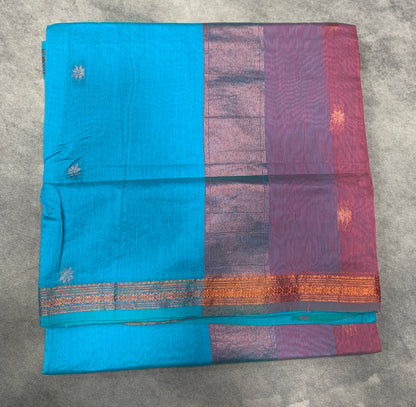 Sky Blue Colour Silk Cotton Saree with Copper Zari Border
