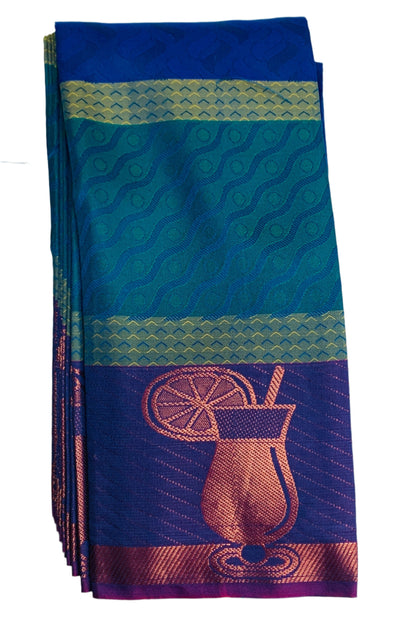 Synthetic Cotton Saree Blue Shade with Magenta Border