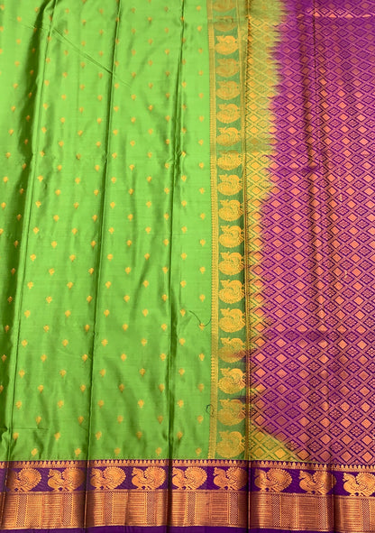 Soft Silk Casual Saree Olive Green with Magenta Colour Border