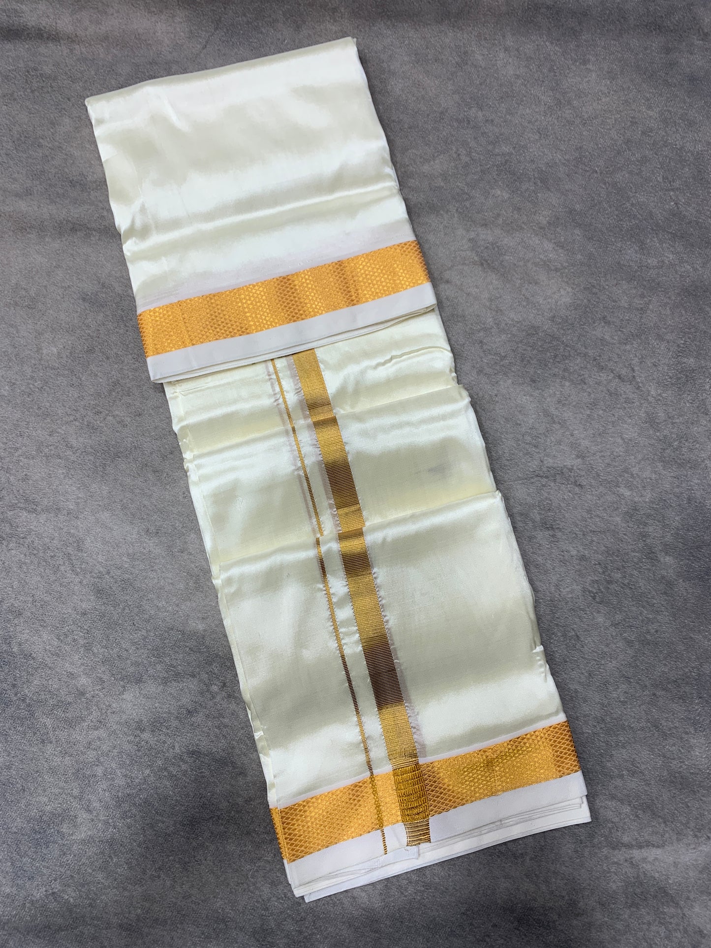 Semi Silk 8 Mulam Dhoti Cream Colour with Medium Border