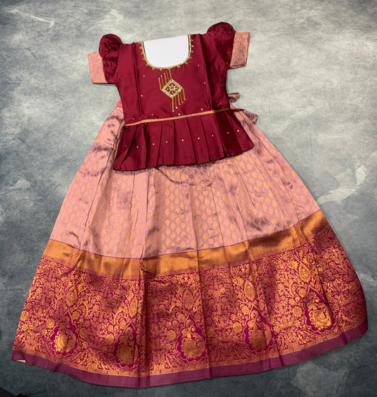 Ready To Wear Lavender Pavadai with Contrast Maroon Blouse