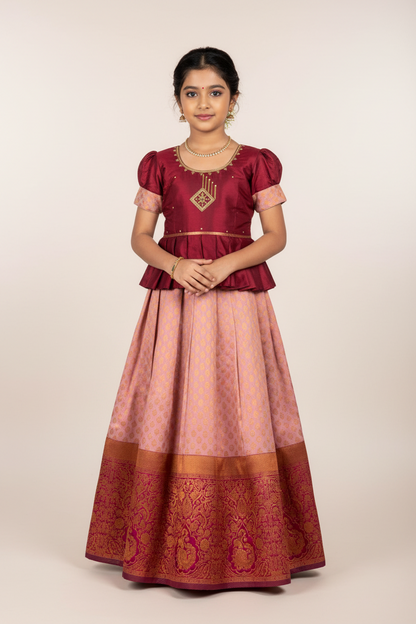 Ready To Wear Lavender Pavadai with Contrast Maroon Blouse
