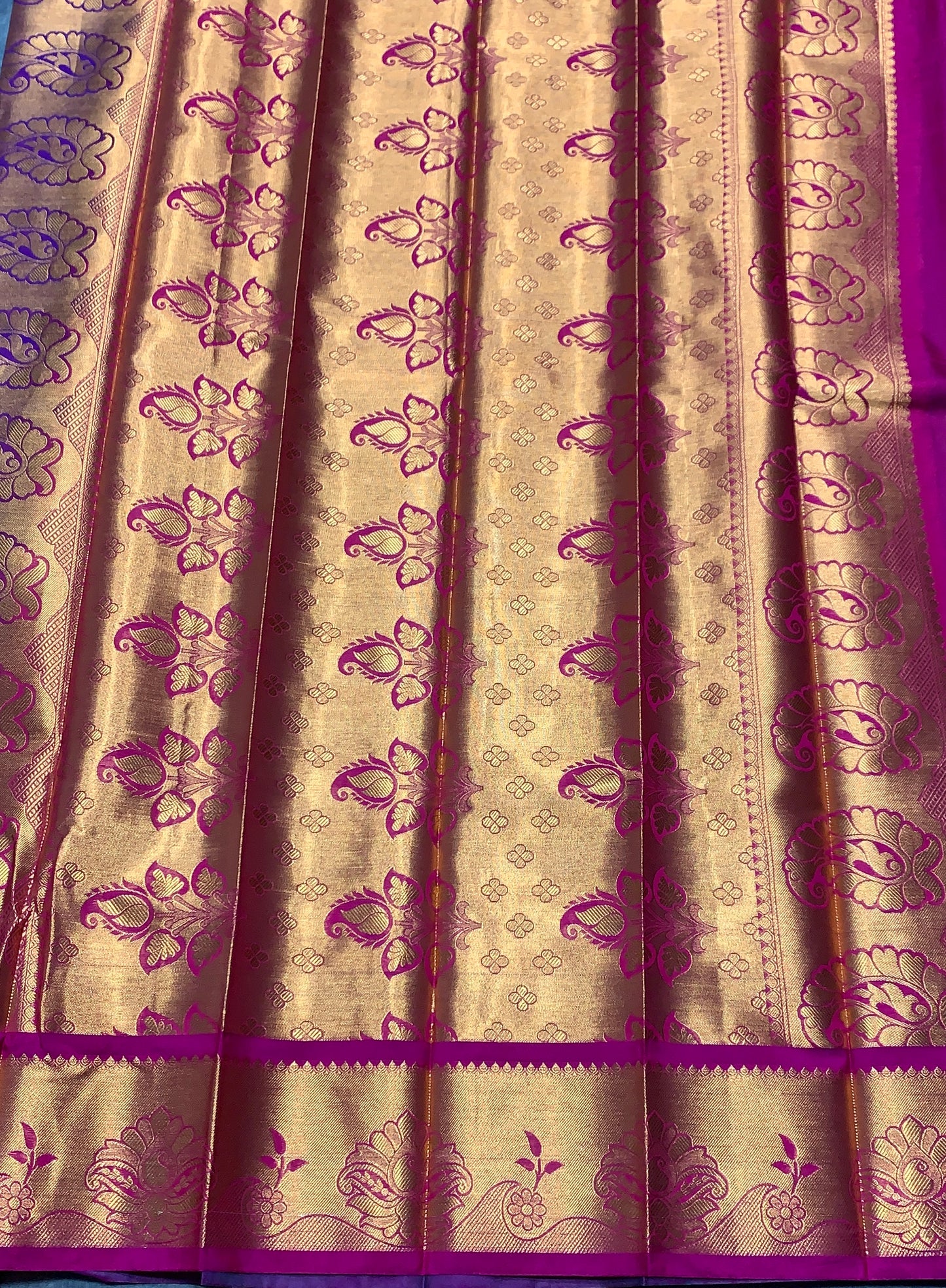 Vegan Silk Saree Blue Colour with Pink and Copper Border