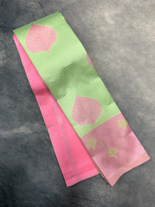 Art Silk Saree Pista Green Colour with Baby pink Colour Border