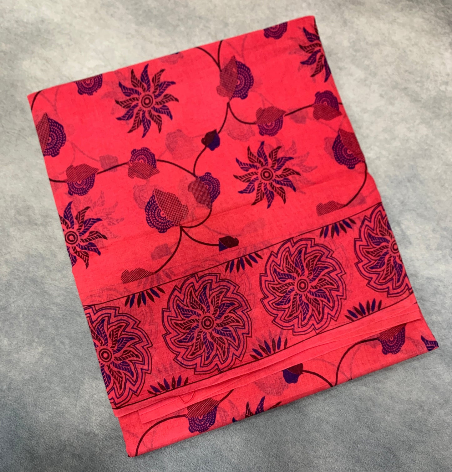 Chettinad Sungudi Cotton Tomato Pink Colour with Floral Design