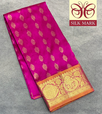 Pink Shade Pure Kanchipuram Kids Pattu Pavadai with Contrast Border for Newborn to 2 Years