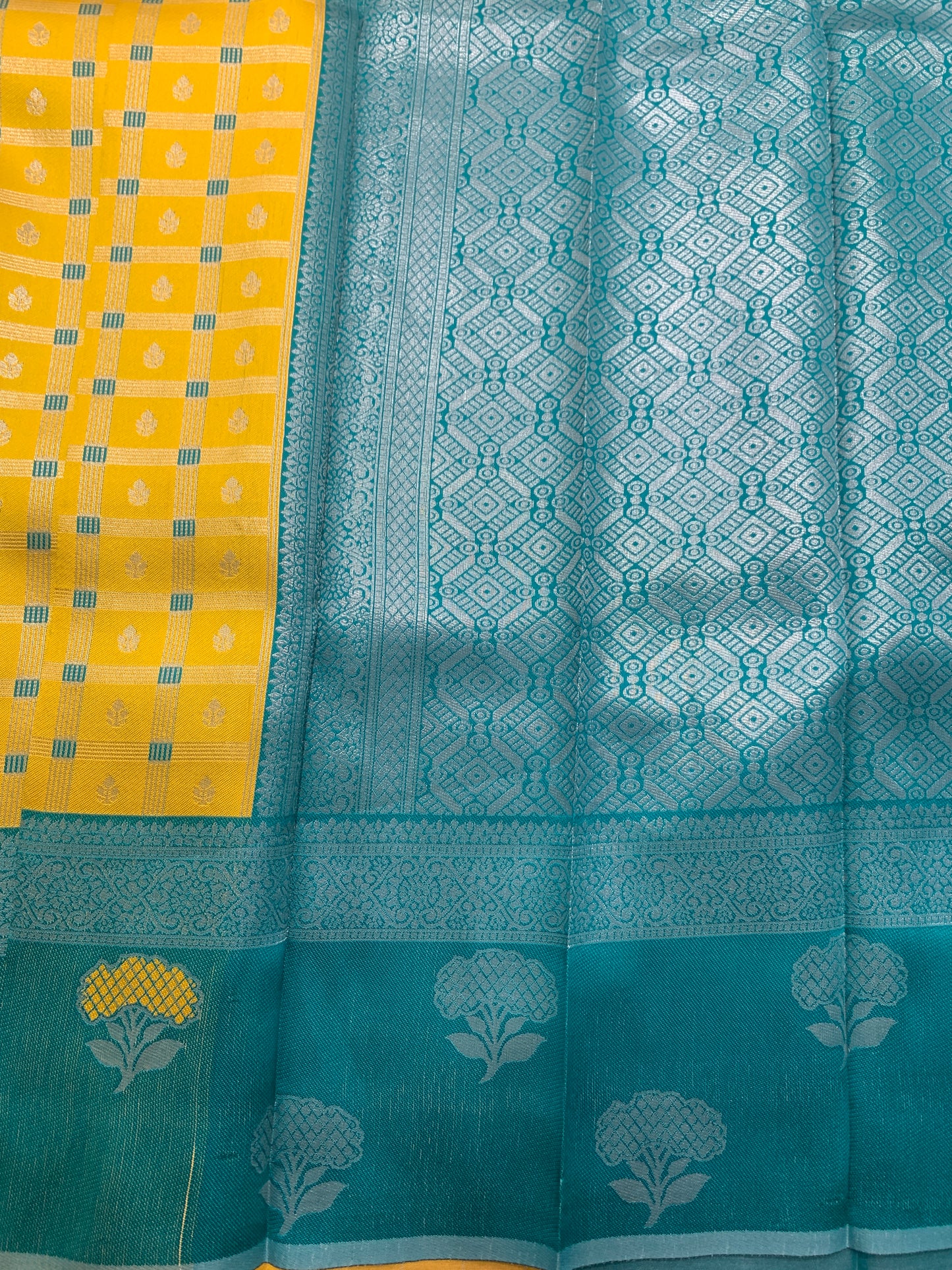 Art Silk Saree Mustard Colour with Rama Blue Border