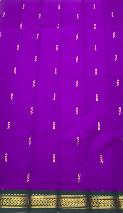 Pure Kanchipuram Silk Saree Violet Colour with Green and Gold Zari Border